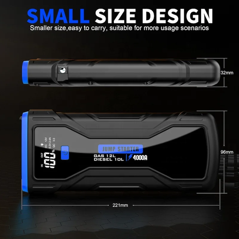 Super Capacitor 4000A 12V  Jump Starter power bank battery air compressor  car jamper