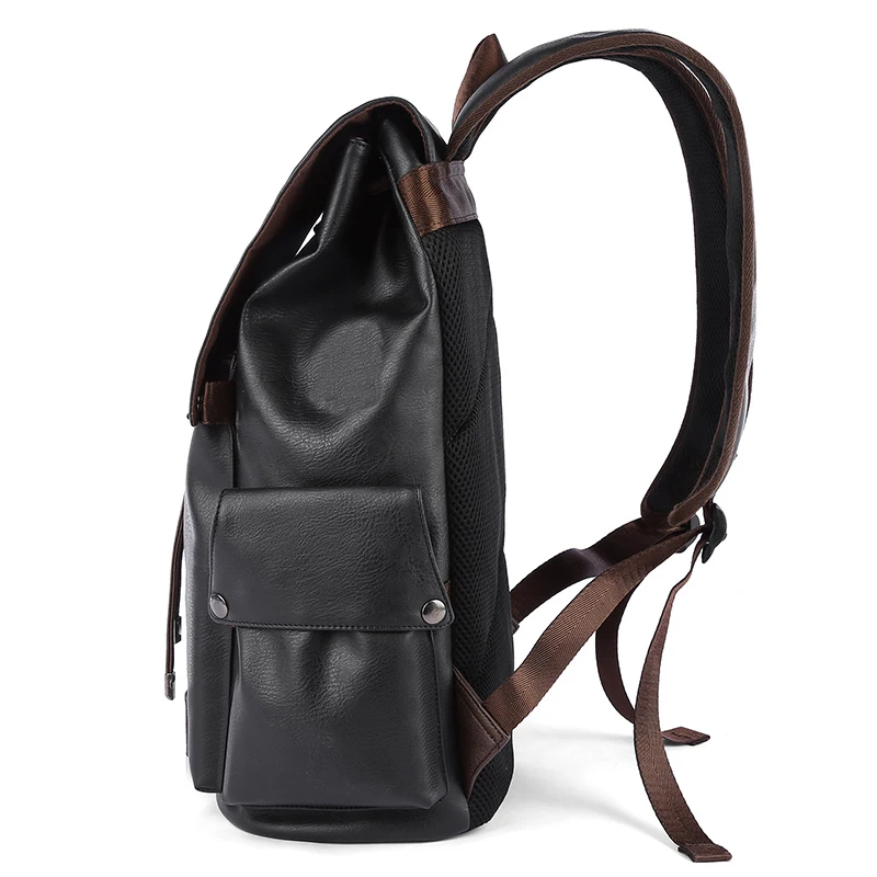 Custom Logo Waterproof Pu Leather Black School Men Backpack for University Students Travel Laptop Backpack