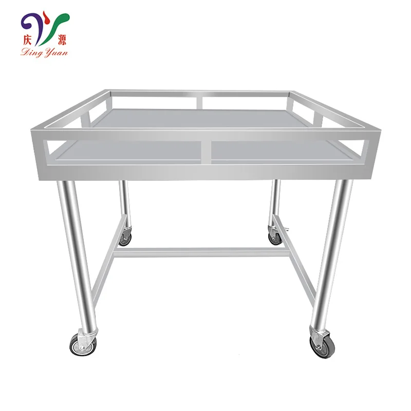 sus304 stainless steel adjustable height mobile metal work table bench with wheels for restaurant