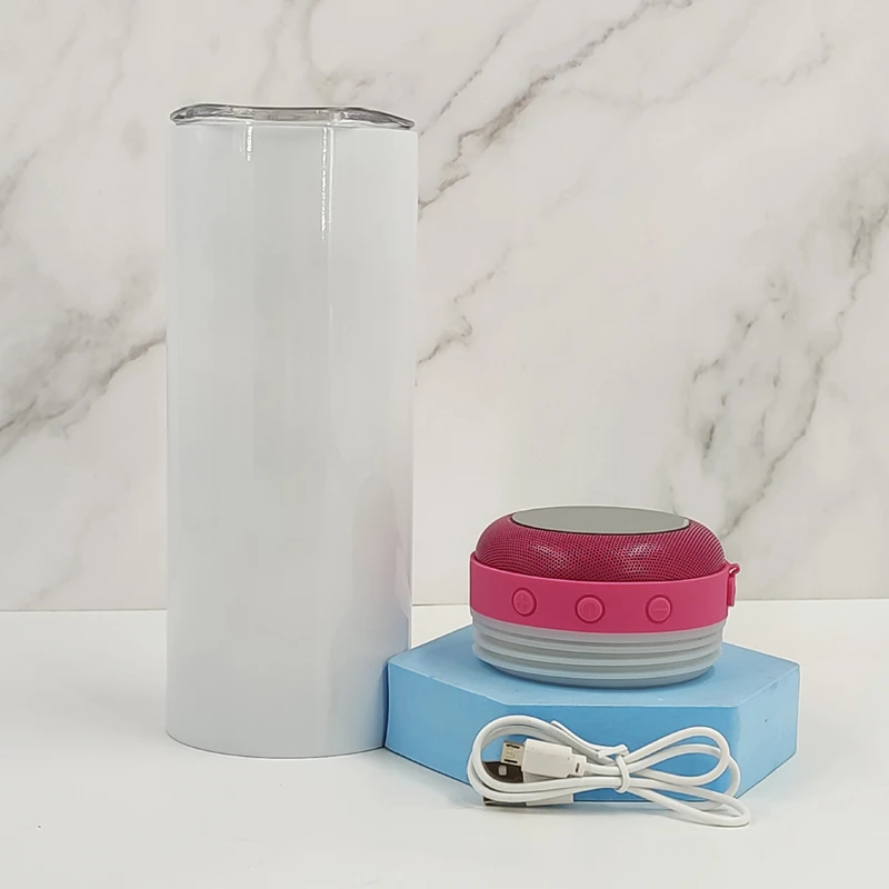 Double Wall Insulated Waterproof Wireless Music Player Blank 20oz Straight Speaker Skinny Tumbler Sublimation Water Bottles