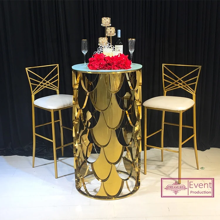 Wedding furniture high used counter stool for nightclub golden metal frame steel bar chair
