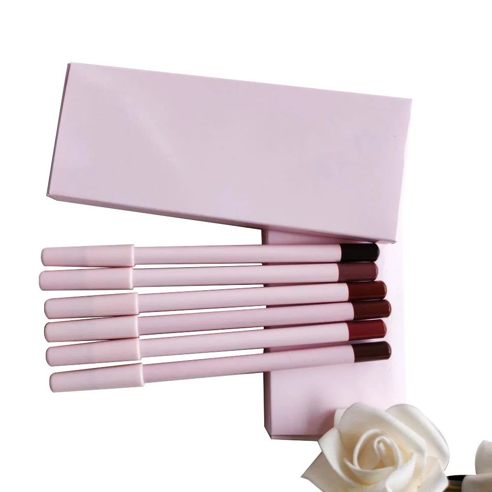 long lasting lip shape outline no logo 6 pcs a pack 24 color white and pink tubes lip liner pencil no logo makeup kits