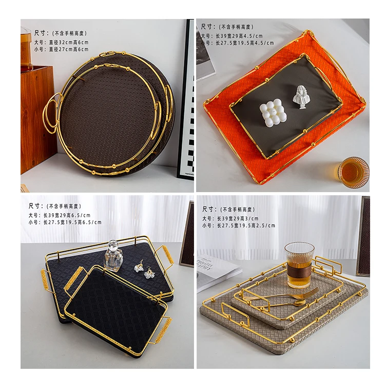 Round Rustic Bamboo Serving Tray with Handle Tea Platter Black Wood Tray Set Gold Turkish Coffee Serving Home Decorative Tray