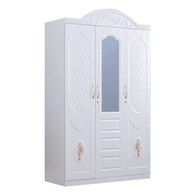 2023 new white armoire metal bedroom 3 door wardrobe with mirror