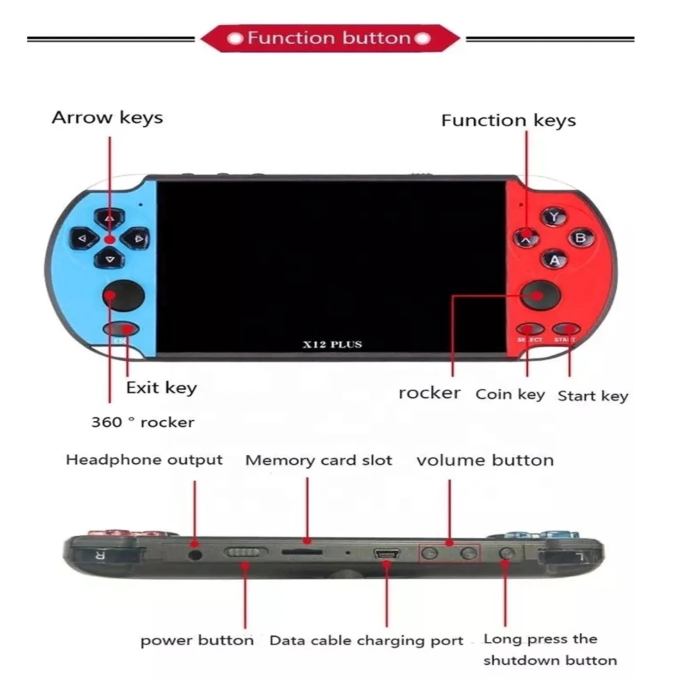 Hot Selling Support TF card X12 Plus Handheld Game Player Retro Games Video Retro Game Console 7.0 Inch Big LED Screen Player