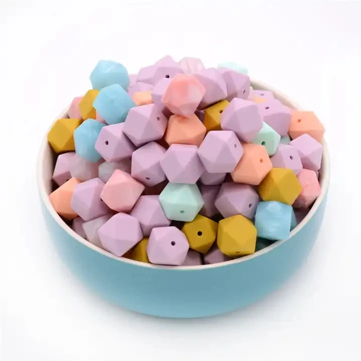 14mm Hexagon Character Letter Wholesale Focal Wristlet Bracelet Teething Keychain Custom Silicone Beads For Pen Jewelry Making