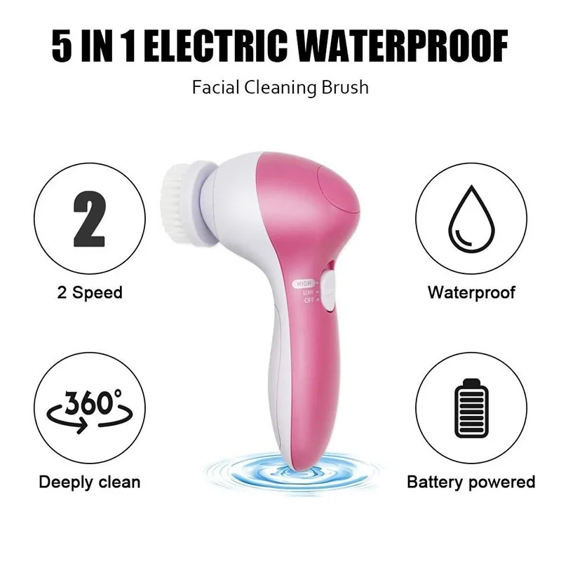 Newest 2021 Professional Deep Clean Removing Blackhead 5 Brush Heads Waterproof Face Spin Brush Silicone Facial Cleansing Brush