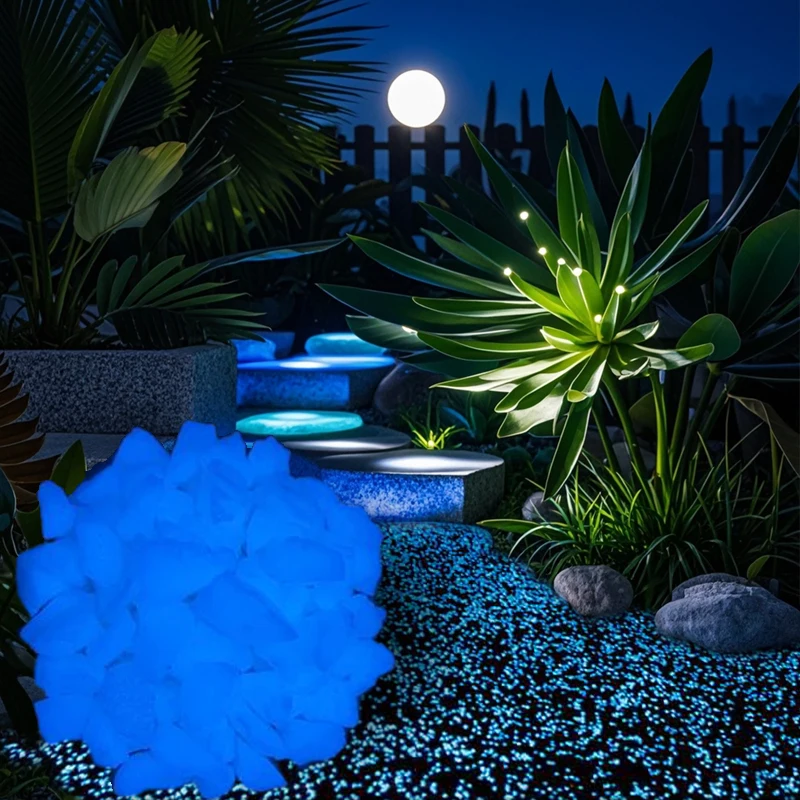 Blue Glow Dark Cobble Pebble Rocks Bulk Artificial Natural Stone Outdoor Garden Walkway Fish Tank Backyard Landscape Decorations