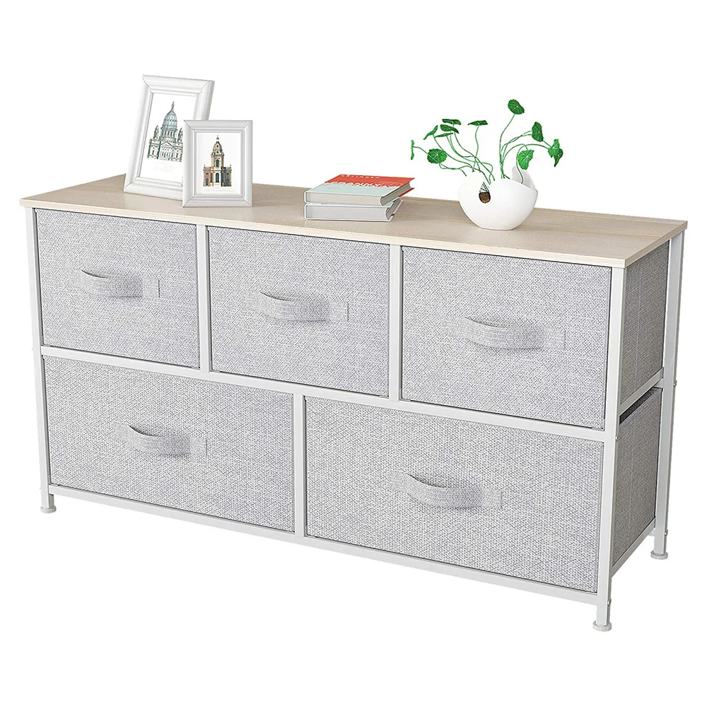 Fabric metal frame light gray clothes cabinet for living room