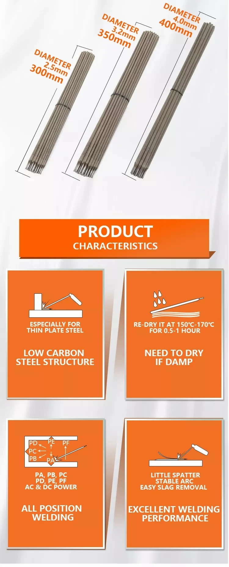 Carbon steel electrode E6013 Mild Steel Carbon Steel Welding Electrodes Rods