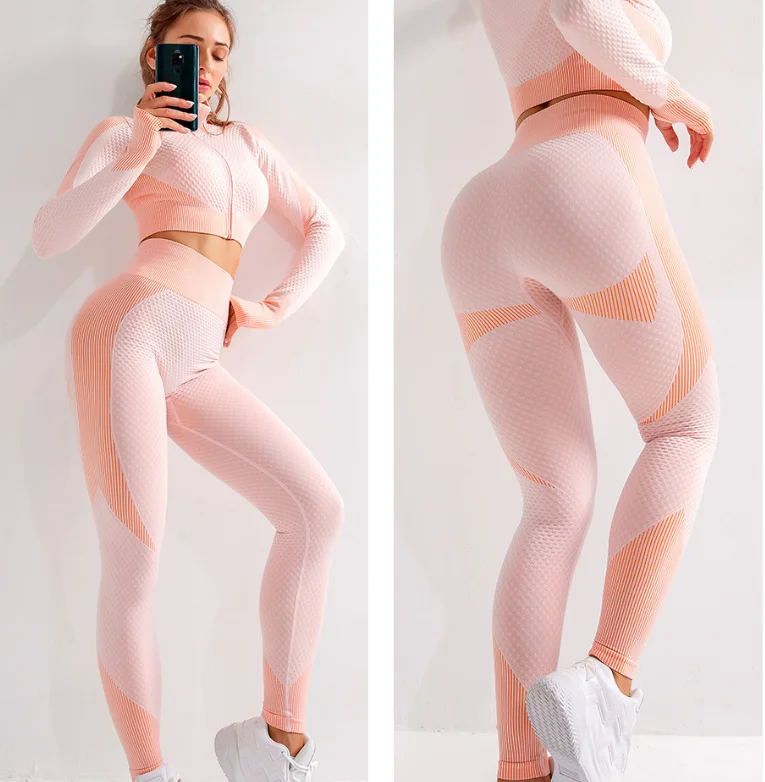 
Aoyema 2020 Custom Sportswear Yoga Suit Zipper Long Sleeve Women Gym apparel 