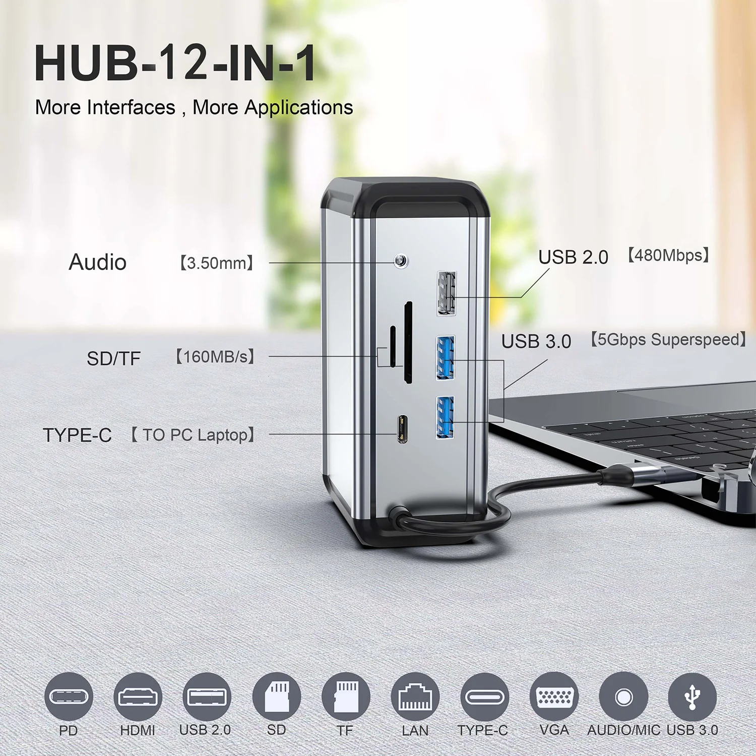 Usb Multi Hub Multi-function Type-c Enabled Devices Usb C 12 in 1 type c hub Upright ethernet pd hdtv for macbook pro