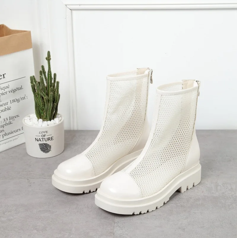 B2 flat mesh ankle boots black and white mesh chunky sole boots ready to ship