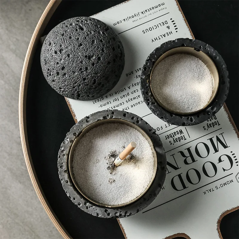 Small Size Nordic Style Creative Personality Household Living Room Decoration Concrete Cement Stainless Steel Ashtray With Lid