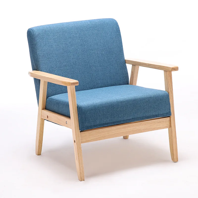 Small family simple modern pine sofa new pastoral cloth double single living room solid wood Japanese simple sofa chair set