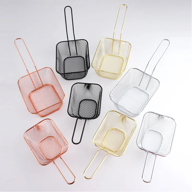 High Quality Square French Chip Frying Serving Carbon Steel Fried Basket Fries With Handle