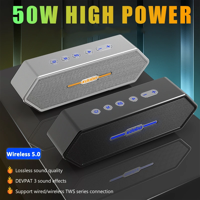 Xdobo 50W Gaming Speaker with Deep Bass and Loud Sound IPX5 Waterproof with TWS Function Built-in Mic Portable Speakers for Home