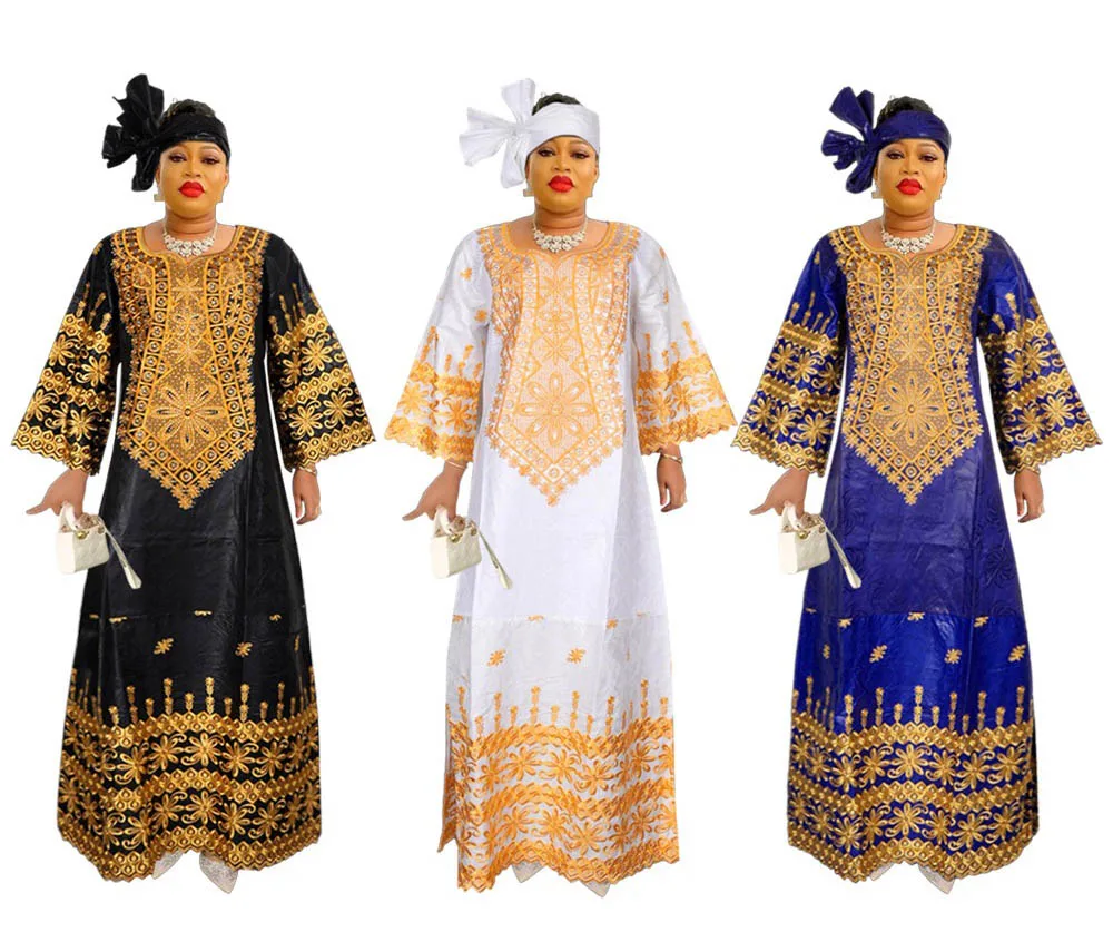 Mikemaycall African Clothing Women Bazin Riche Embroidery Dress 100% Cotton Bazin Dress With Golden for Women Sexy OEM