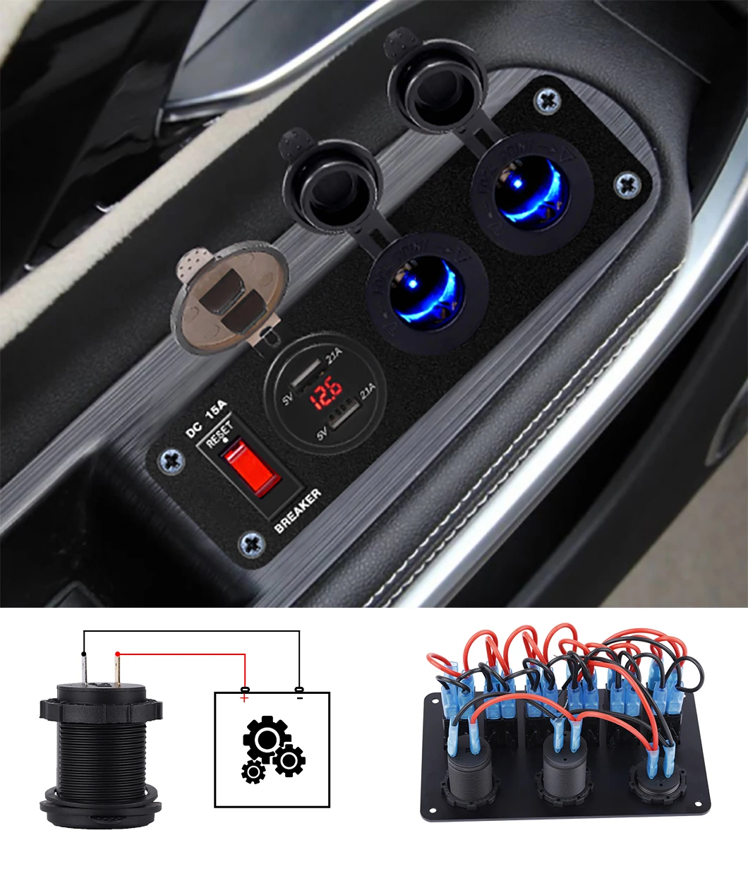 Universal Socket Digital Display Voltmeter Waterproof Voltage Meter Gauge LED for DC 12V-24V Car Motorcycle Marine Auto Truck 4