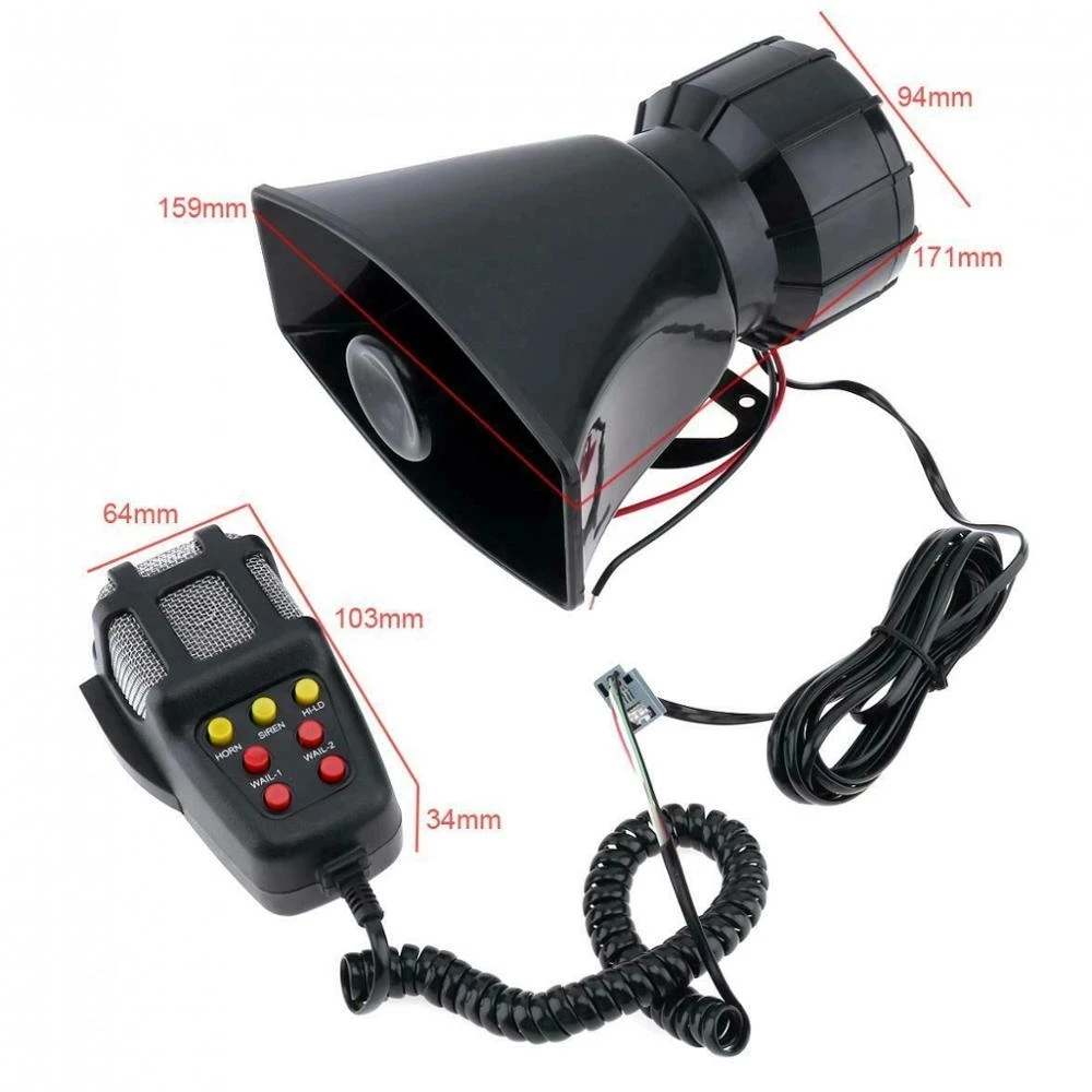 12V 7 Tone Sound Siren Horn Loud Speaker Car Truck Police Fire with MIC