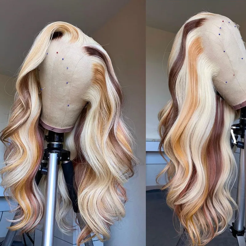 XBL perruques invisible naturelle 100% vierges lace frontal loose wave wig human hair skunk stripe human wigs