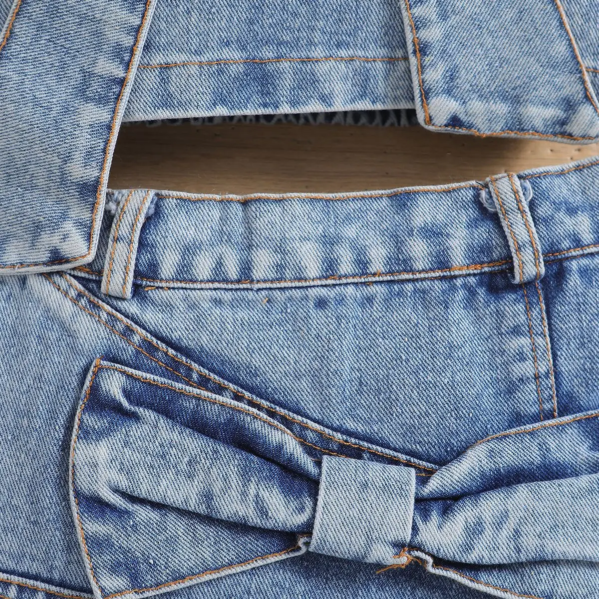 2024 Summer Toddler Girl Denim Set Sleeveless Crop Top + Skirt 2 pcs Short Set 2-6 Years