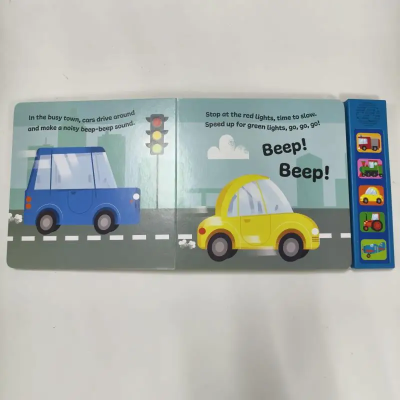 custom printing child voice book of various noisy vehicles cars