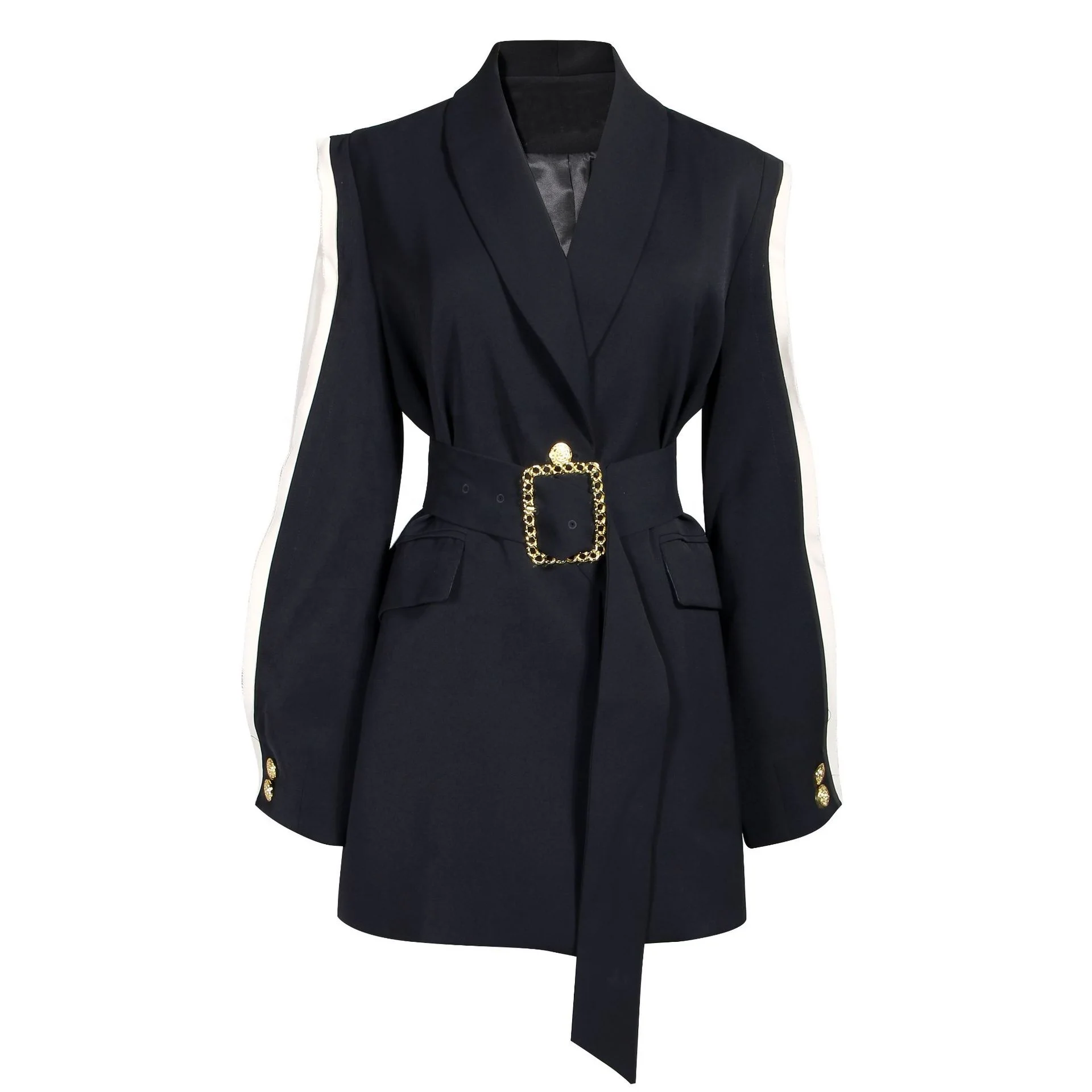 Bettergirl Western Style Ladies With Belt V-neck Jacket Lapel Long Mid-length Blazer Suit For Women Blazers