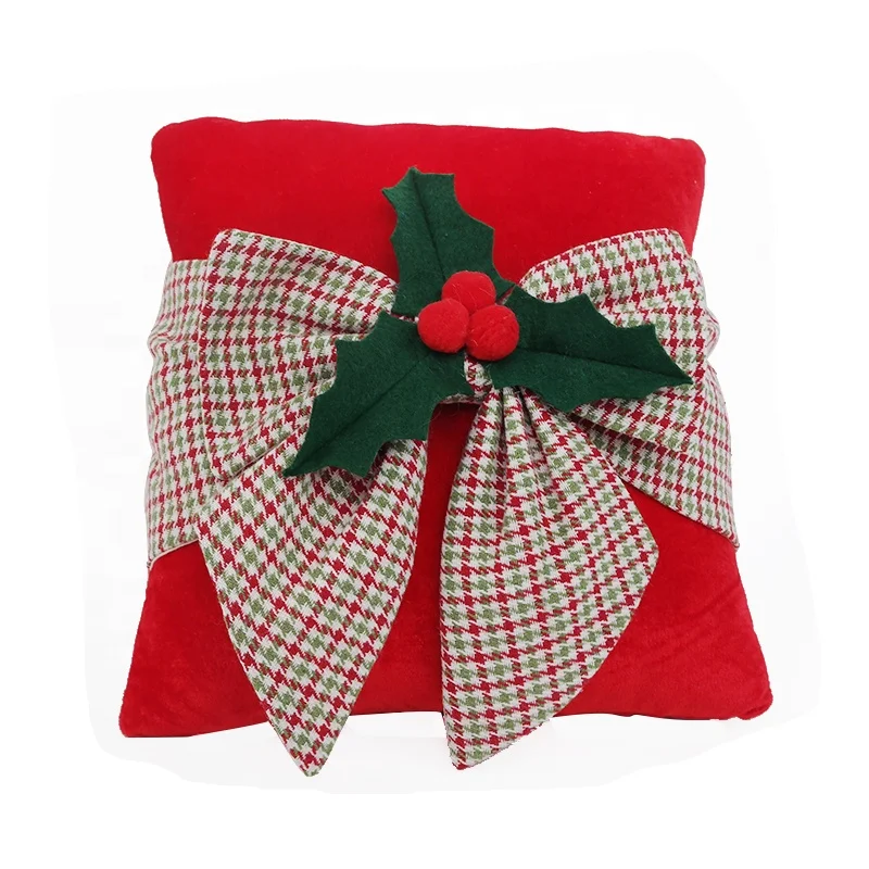 
Shantou Factory Handmade velvet christmas plaid red sofa pillows 