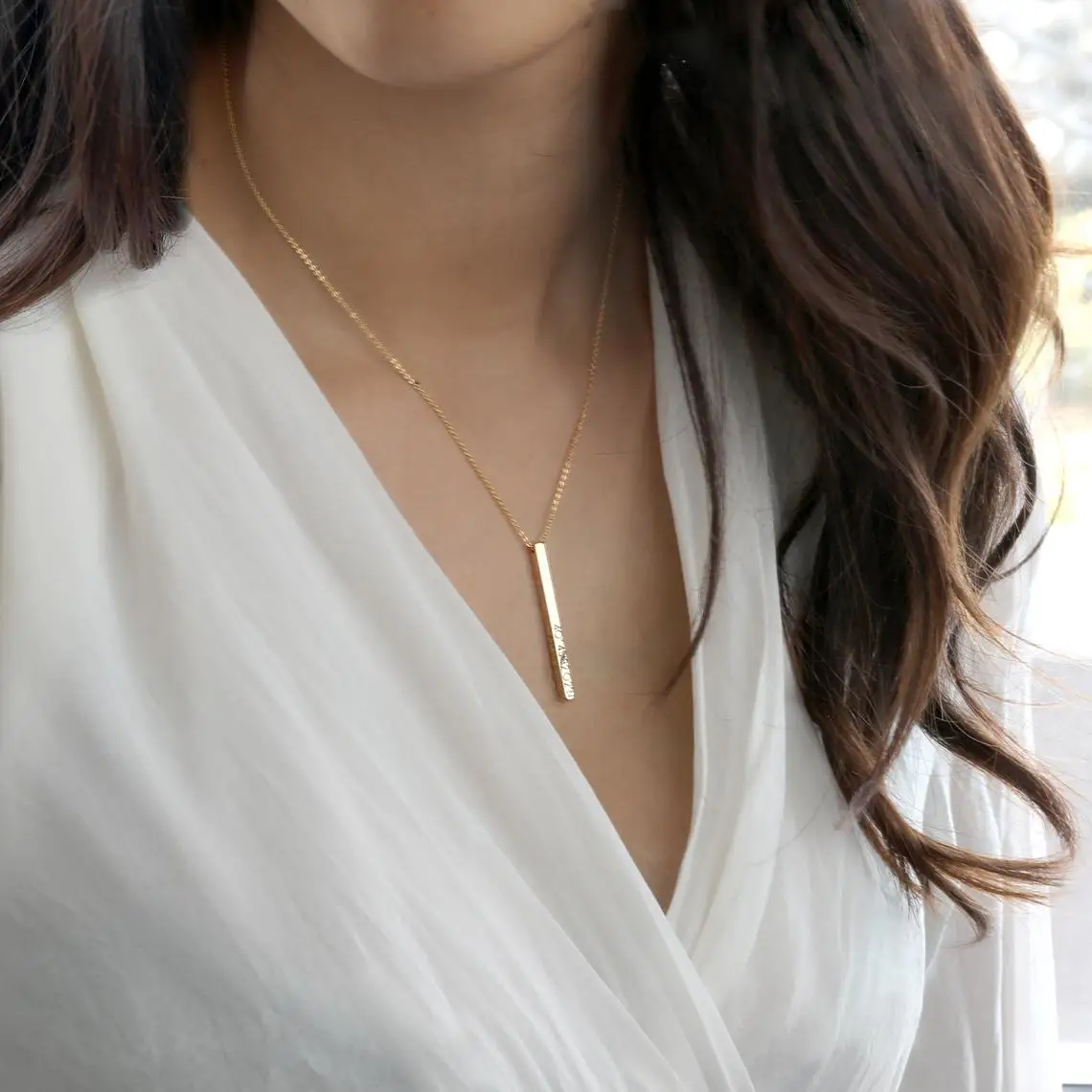 Stainless Steel Engraving Personalized Custom Engraved Pendant Vertical Rectangular Bar Blank Stamp Necklace