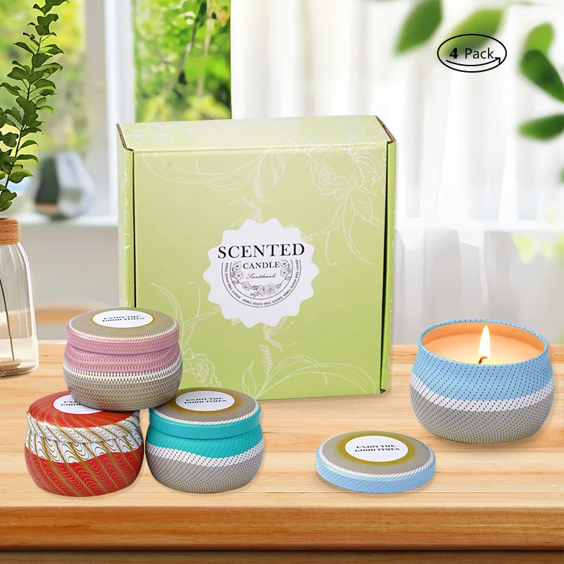 Metal Candle Candy Gift Smokeless National Style Tin Can Candle Wholesale 4 Pack Custom Candle