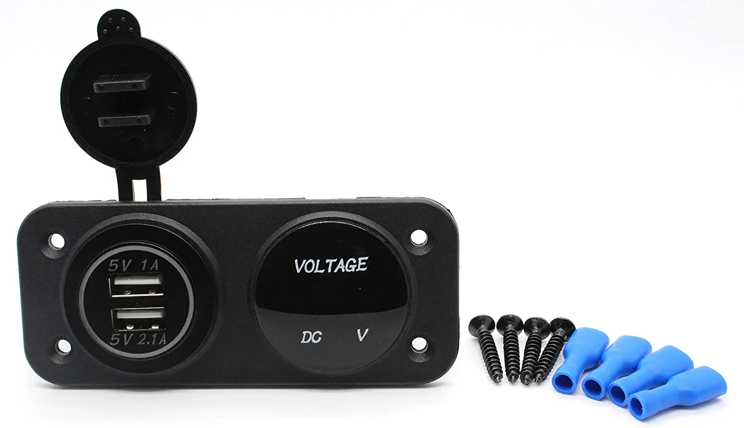 Dual USB Port Power Socket Outlet Charger Adapter 3.1A + 12V LED Voltmeter for Motorcycle Car Marine Boat Rv ATV Caravan Vehicle