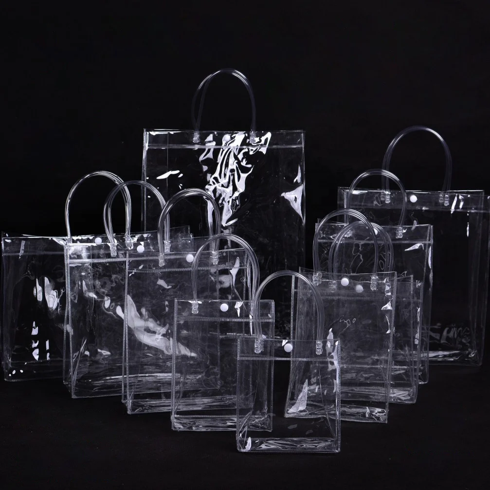 2021 fashionable style clear transparent pvc beach handle tote bag for shopping gift promotional with handles and Hasp