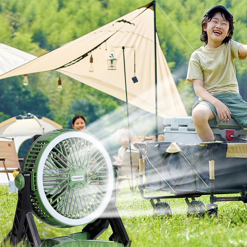 12Inch Dc 3.7V Solar Rechargeable Table Fan With 4 Speed Choice Usb Phone Rechargeable Led Light For Home Outdoor Camping