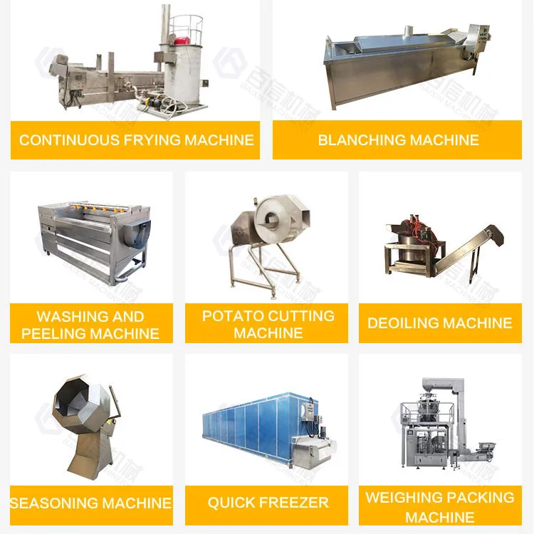 Baixin 100-500Kg/H Full Automatic Frozen French Fries Potato Chips Processing Machine Production Line Factory Price