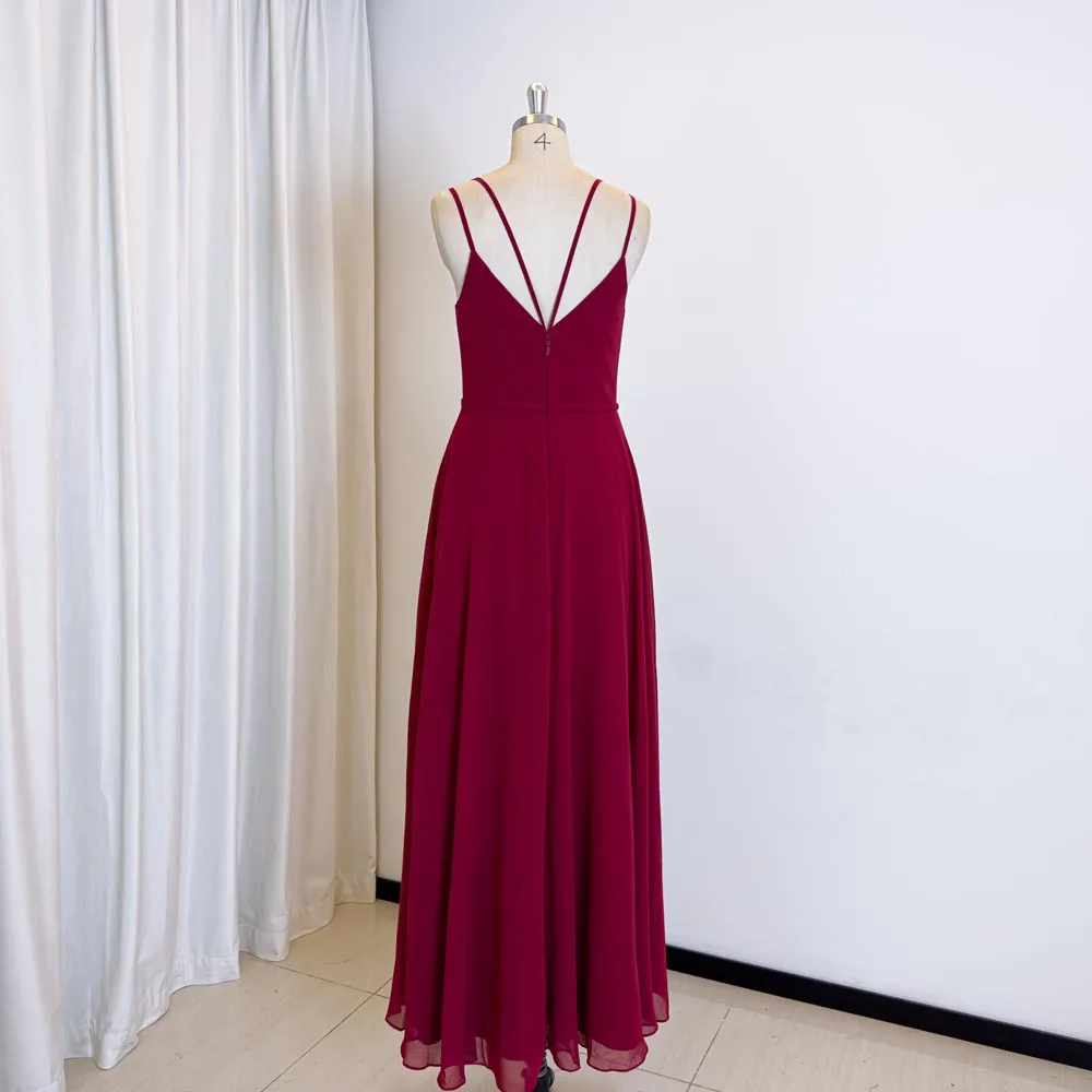 TEENYEE Ladies Back Slip Floor-Length Bridesmaid Dress Large Sizes Red Evening Dresses For Women Bridesmaid Dresses Wedding