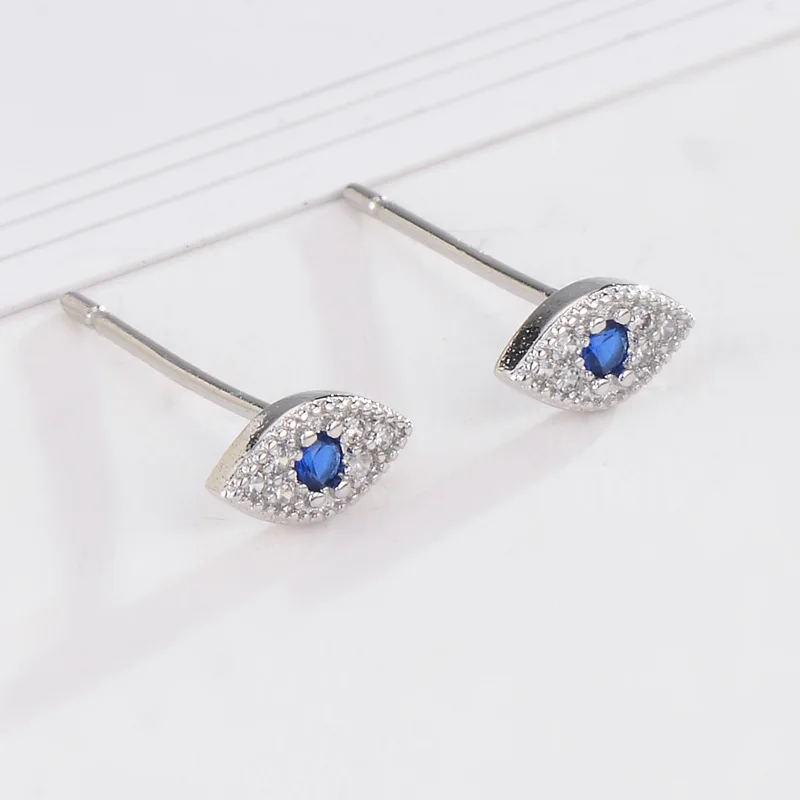 925 Sterling Silver Pave Zircon Blue Stud Earrings Women Classic Temperament Wedding Jewelry Accessories