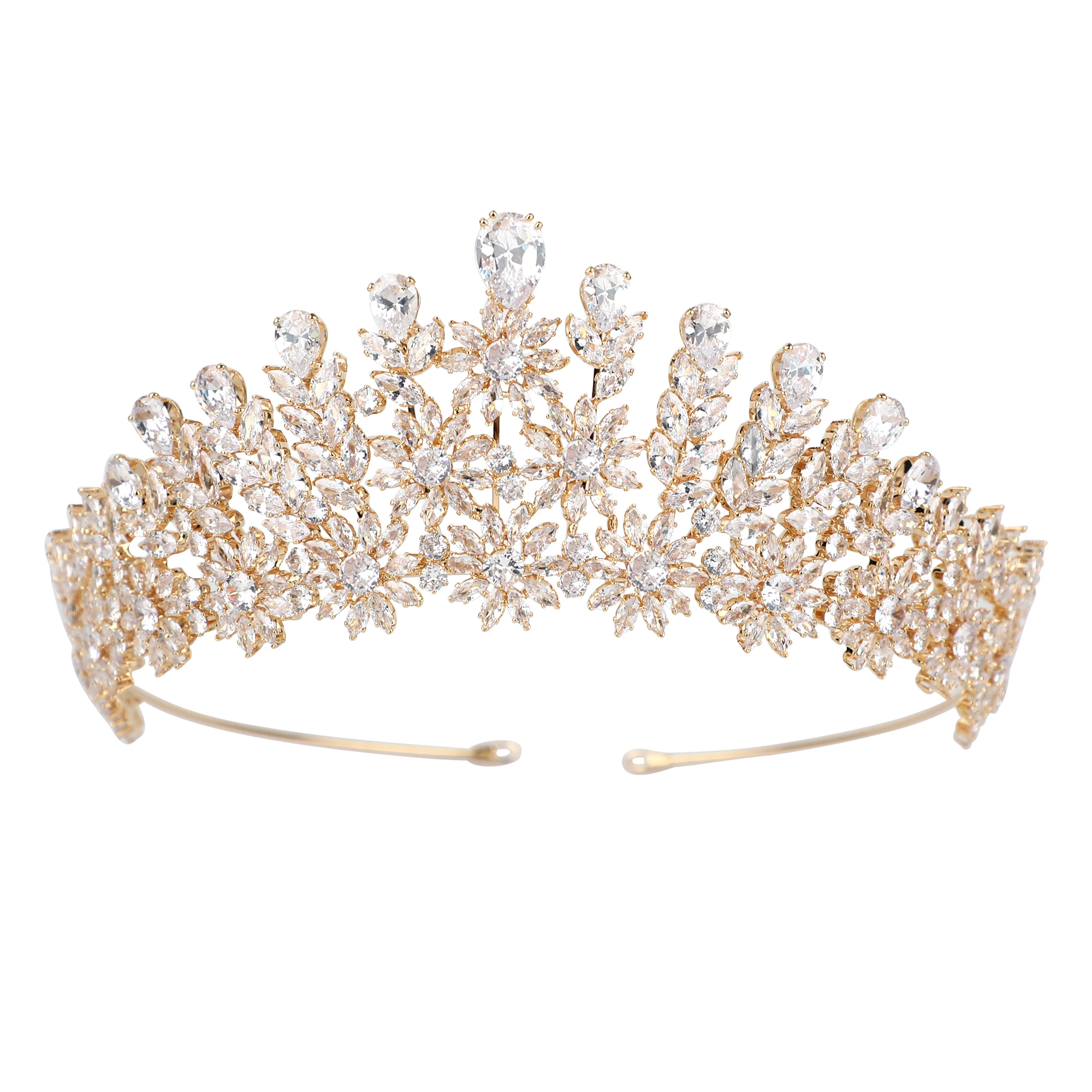 Platinum/24K Gold Plated Zircon Crowns Luxury Dainty Jewelry Bridal Hair Accessories Wedding Headpiece in Tiaras Pageant Crown