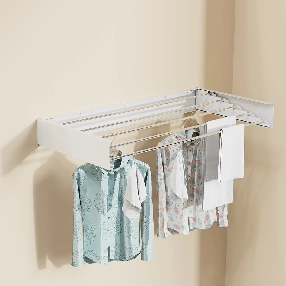 Aluminum Clothes Dryer Space Saving Wall Mounted Wall Mount Foldable Clothes Dryer Laundry Drying Rack Metal Folding Drying Rack