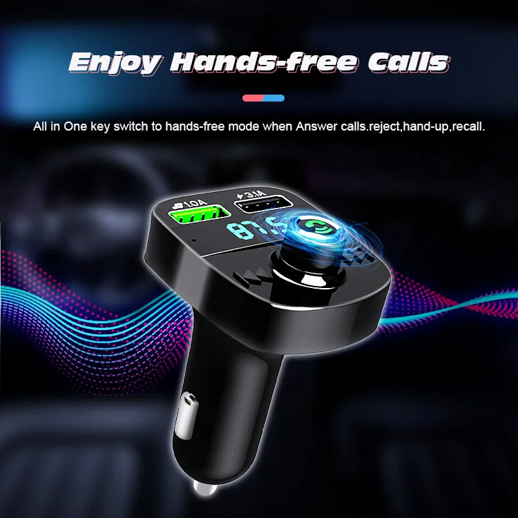 Hand free fast charger car MP3 wireless Car Fm Transfer Mp3 player Dual usb  Car Charger MP3