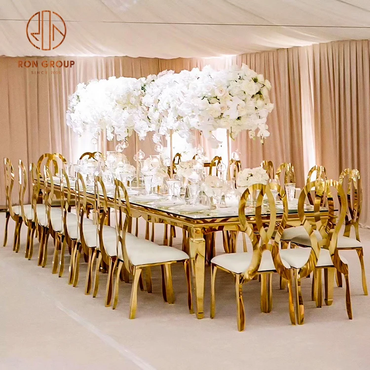 Rental Fancy Wedding Hotel Restaurant Furniture Luxury Round Golden Back Stainless Steel Gold Legs Banquet Chair for Decoration