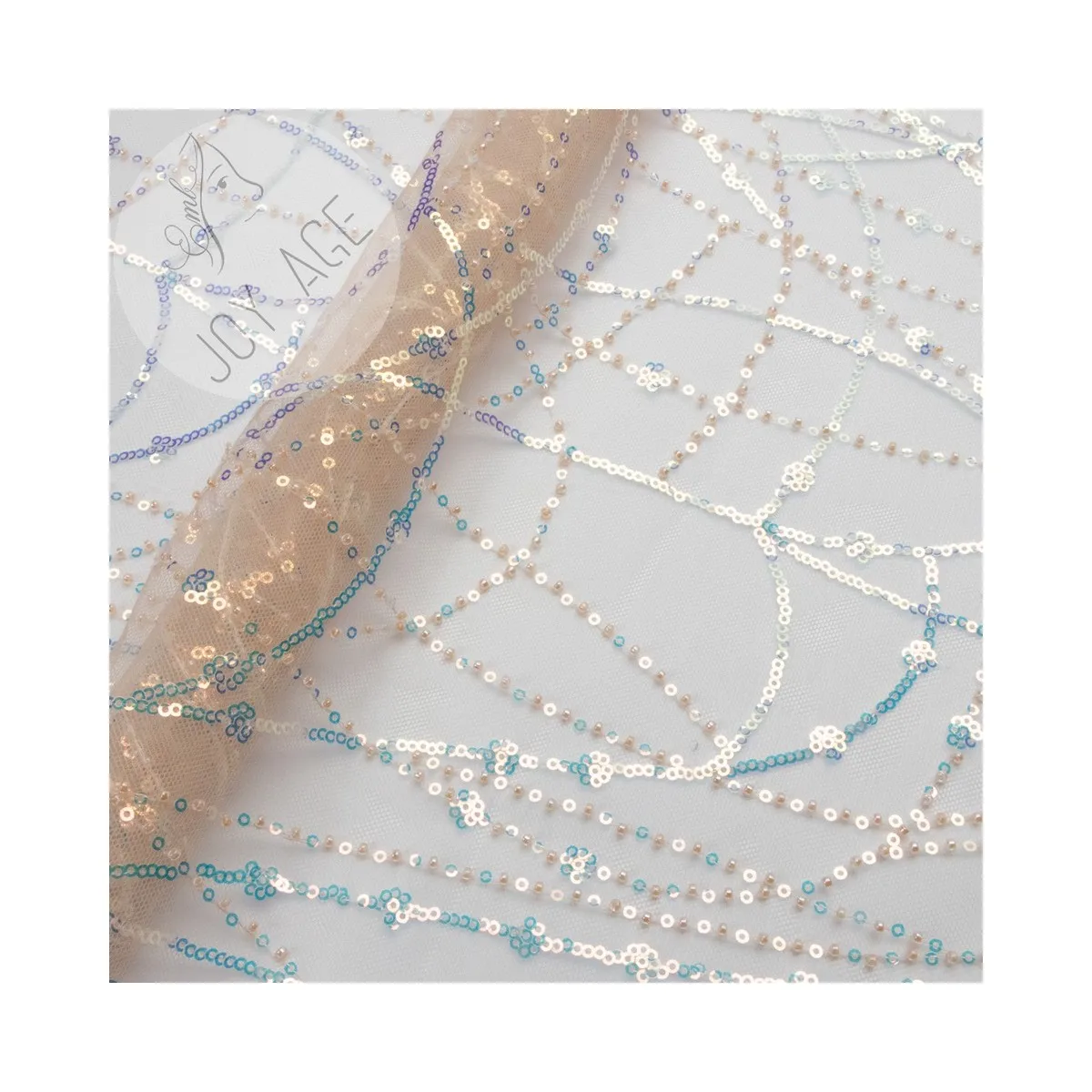 Polyester 9mm Embroidery Transparent Sequins Net Mesh Tulle Lace Stripes Wed Dress Fabric With Beads