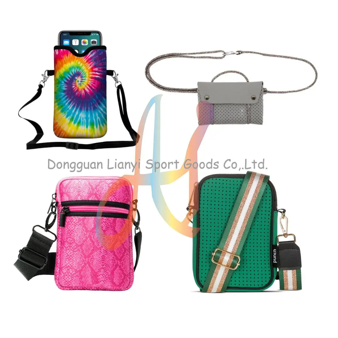 SMETA Sedex 4P Factory Custom Printing Neoprene Mobile phone pouch Cell Phone Sleeve Carrying Case with Crossbody Strap