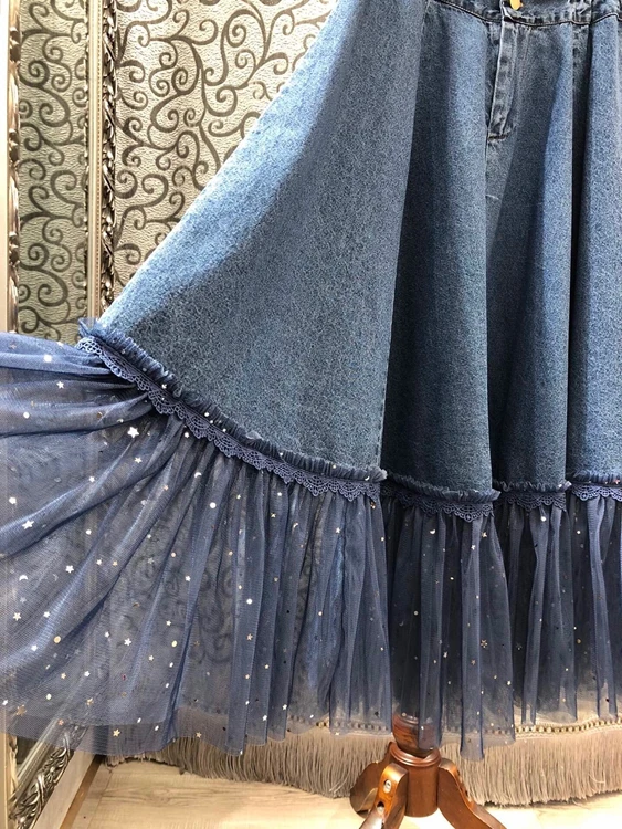 New Style Blue Maxi Standard Fashion Women Denim Skirts For Ladies