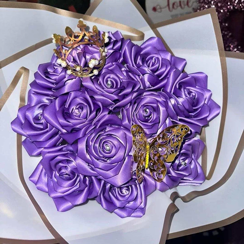 Wholesale Eternal Roses Bouquet  Red Gold Satin ribbon Roll Solid 1.5 inch 100 yards 4 cm Satin Ribbons for Ribbon Roses Flowers