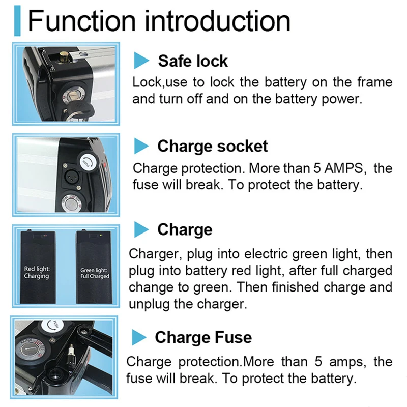 Silver Fish 36v 13ah Lithium Ion E Bike 48v Rechargeable Lifepo4 Ebike Battery Pack
