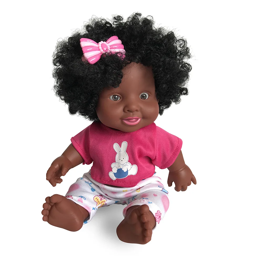 Wholesale factory 25CM vinyl silicone black baby dolls African american black girl doll with clothes