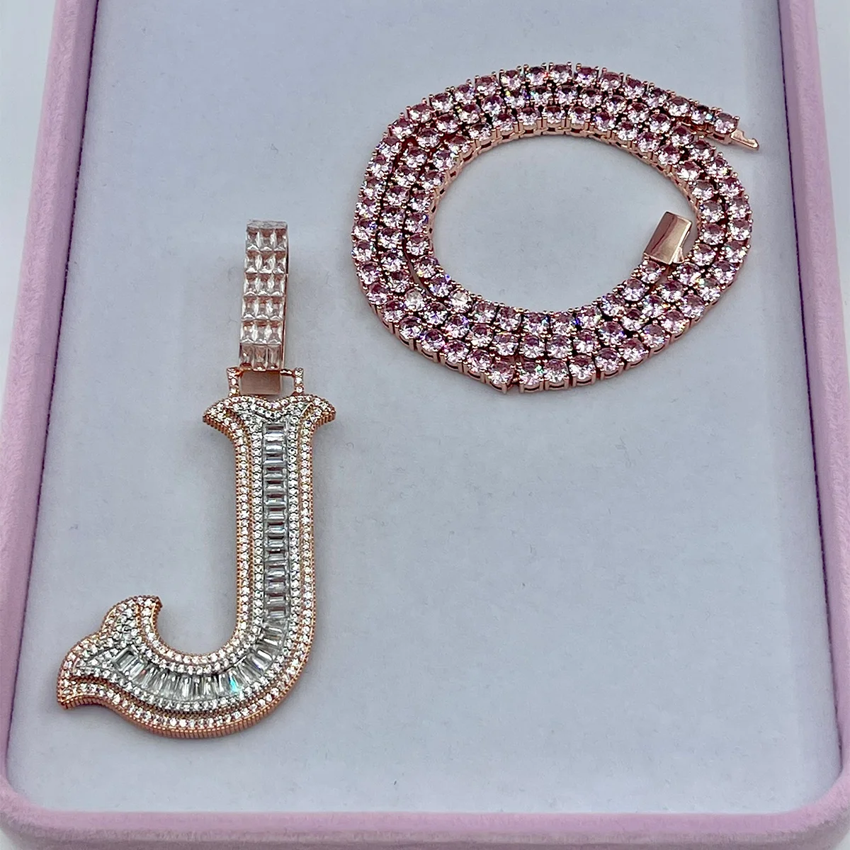 Initial A-Z Baguette Name Letter Pendant For Women Necklace Bling Zircon Hip Hop Rock Street Jewelry