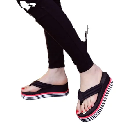 New bow high-heeled flip-flops for summer stylish beach slope slippers with platform soles