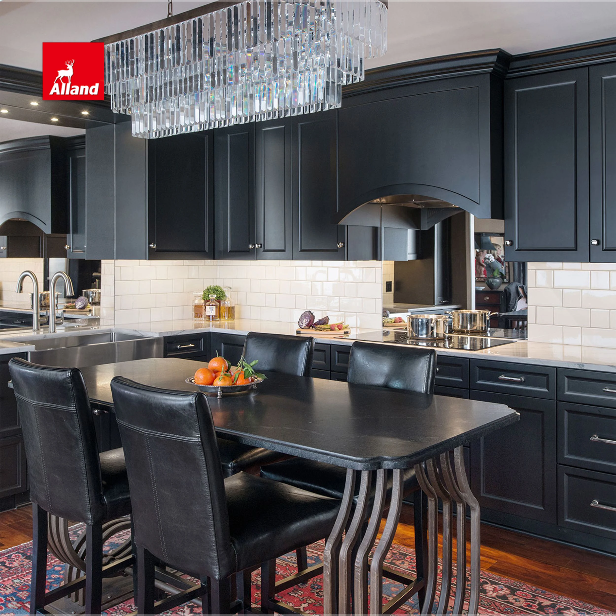 Allandcabinet Groovy Charcoal Black Kitchen Cabinet By Recessed Door With Stainless Steel Sink And Mirror For Family